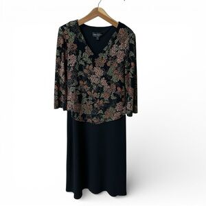 Connected Apparel Mock Two Piece Black Floral Maxi Dress Size 12